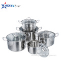 Straight shape 10 pcs stainless steel stainless steel cookware set with glass lid